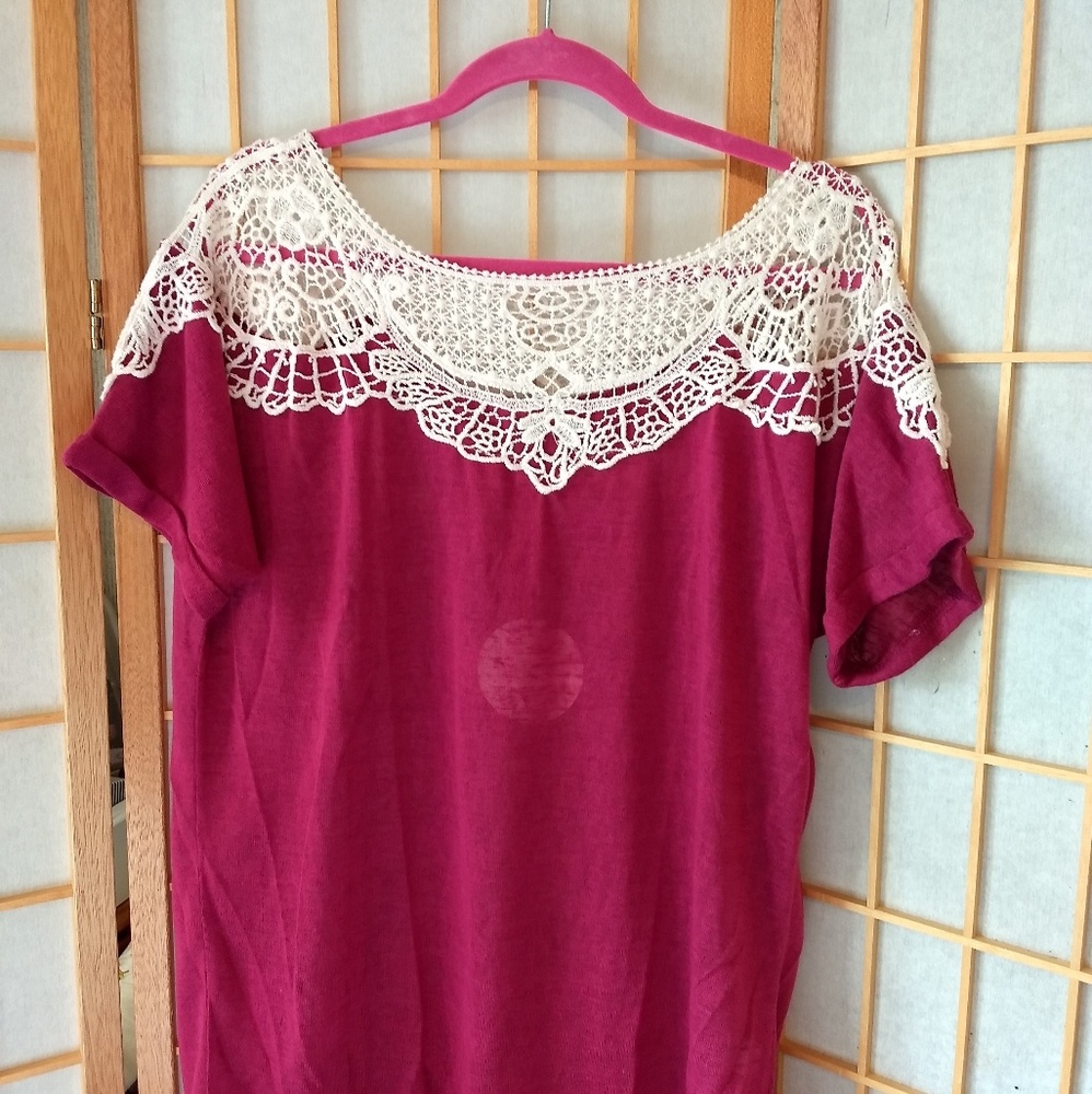 Red with lace trim collar top